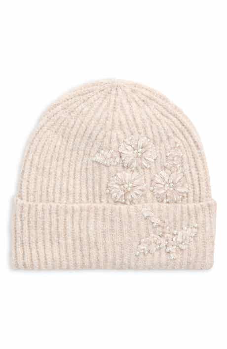 Floral Faux Pearl Embellished Beanie