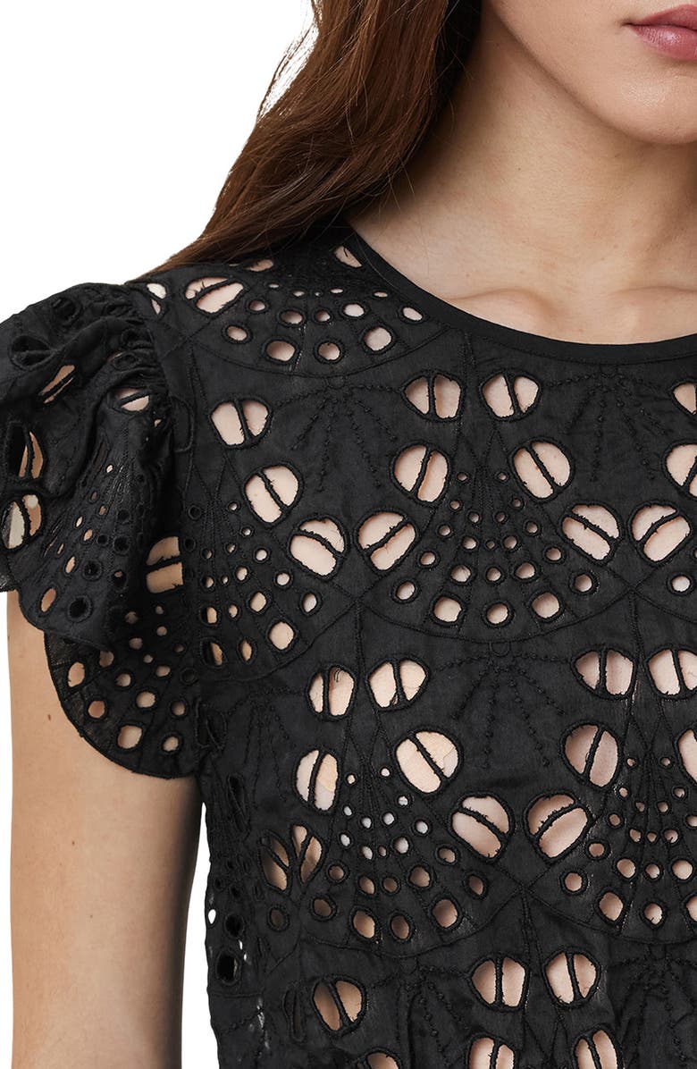 AllSaints Meadow Embroidered Top, Alternate, color, Black