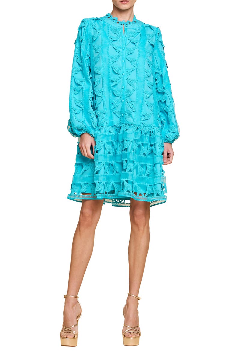 Wylla Humbird Lace & Organza Drop Waist Dress, Main, color, SUCCULENT BLUE