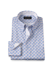 Paul Fredrick Cotton Spandex Buttondown Collar Pinpoint Classic Contrast Trim Button Cuff Long Sleeve