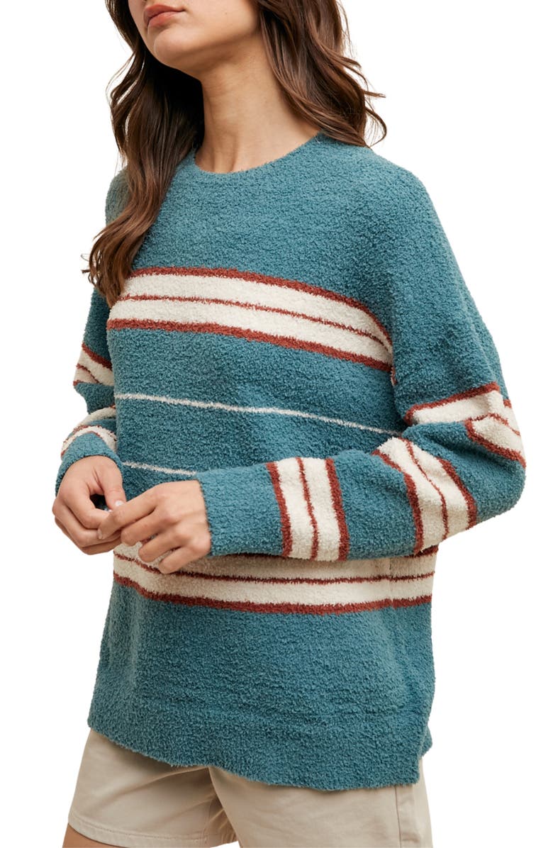 WISHLIST Stripe Brushed Knit Sweater, Alternate, color, Teal/ Rust