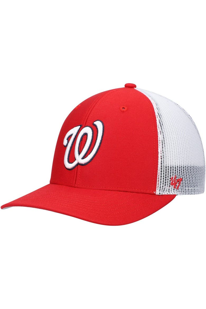 Men's '47 Red/White Washington Nationals Primary Logo Trucker Snapback Hat, Main, color, Red