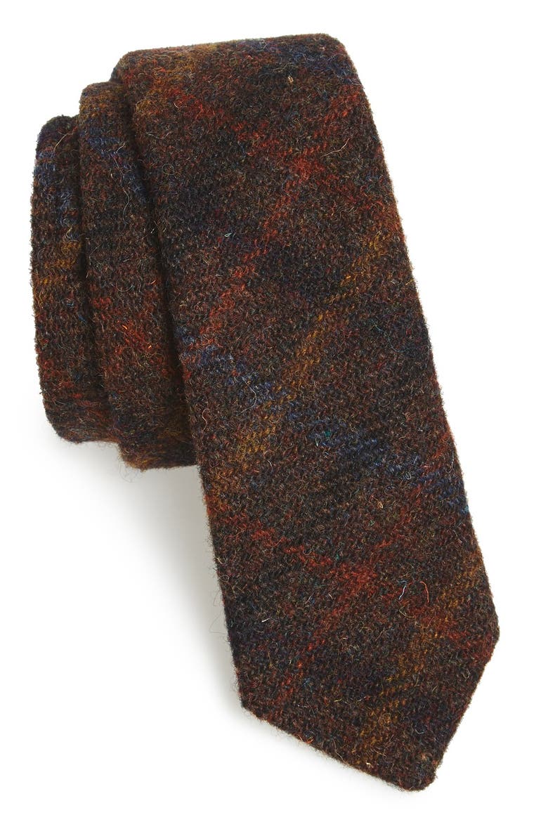 Plaid Wool Tie, Main, color, BROWN