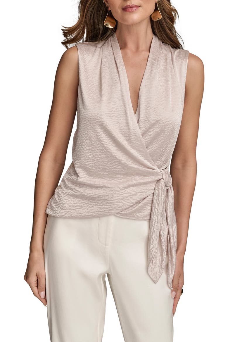 Textured Satin Sleeveless Wrap Top, Main, color, SAND