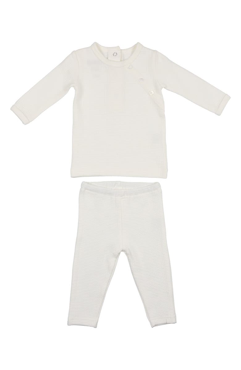 Manière Quilted Waffle Stretch Cotton Shirt & Leggings Set, Main, color, Ivory