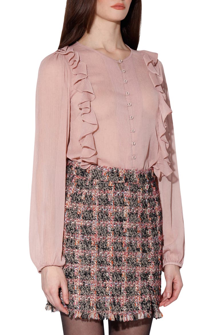 Aiden Ruffle Long Sleeve Button-Up Top, Alternate, color, BLUSH