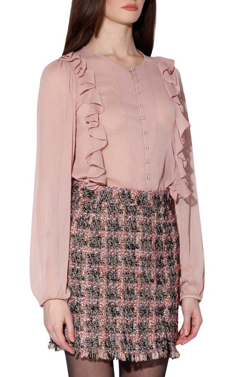 Walter Baker Aiden Ruffle Long Sleeve Button-up Top In Pink