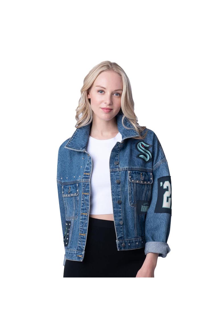 Women's G-III 4Her by Carl Banks  Seattle Kraken Game Ball Cropped Button-Up Denim Jacket, Alternate, color, Denim