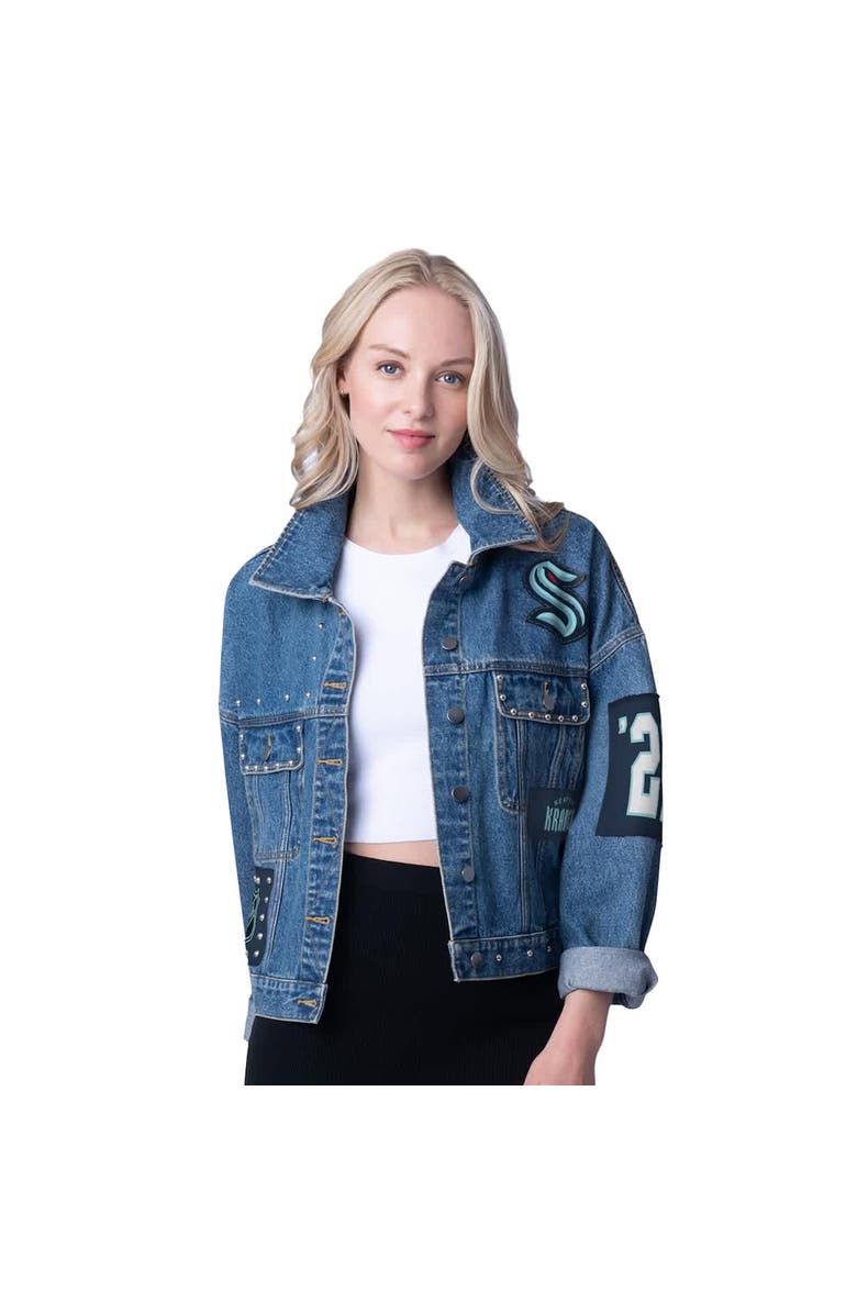 G-III 4HER BY CARL BANKS Women's G-III 4Her by Carl Banks  Seattle Kraken Game Ball Cropped Button-Up Denim Jacket, Alternate, color, Denim