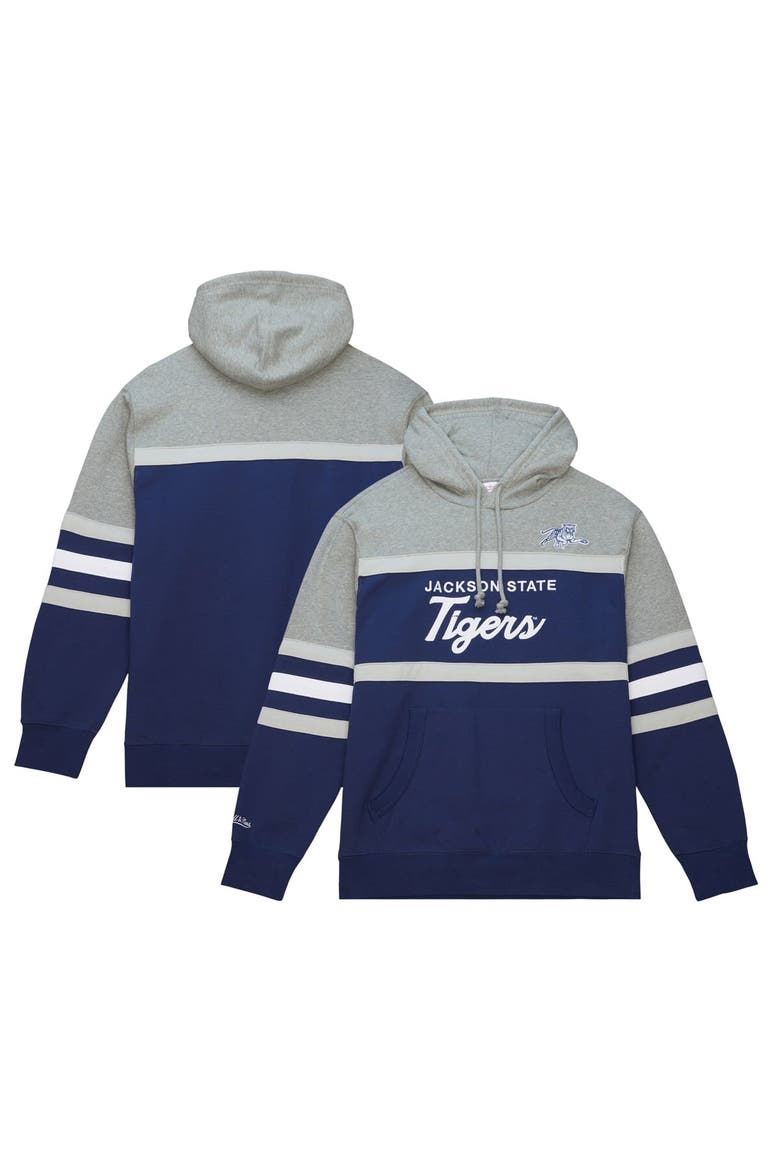 Men's Mitchell & Ness Navy Jackson State Tigers Head Coach Pullover Hoodie, Main, color, Navy