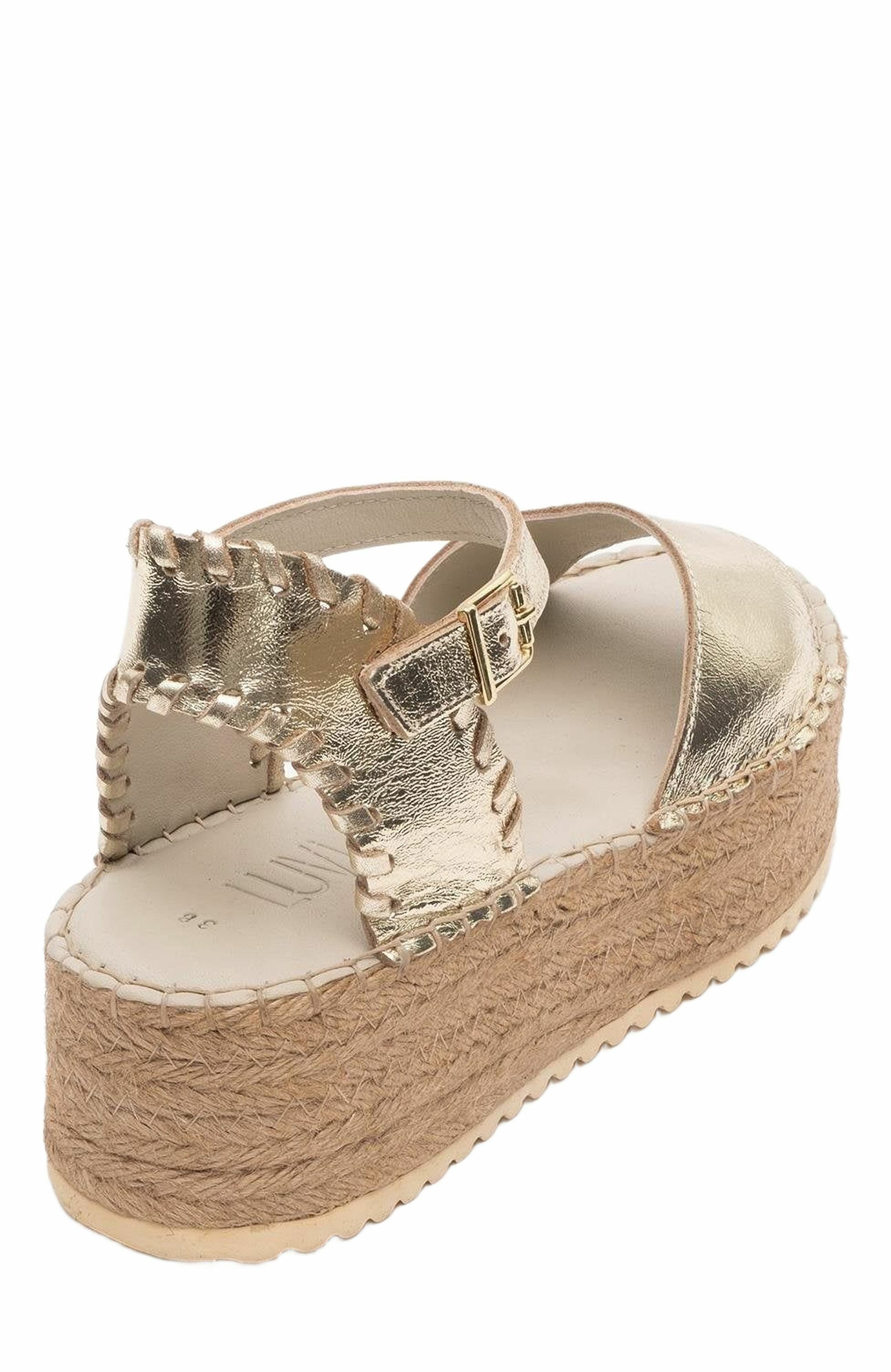 Forever & Always Shoes Serez Leather Platform Espadrilles Sandal, Alternate, color, Gold Leather