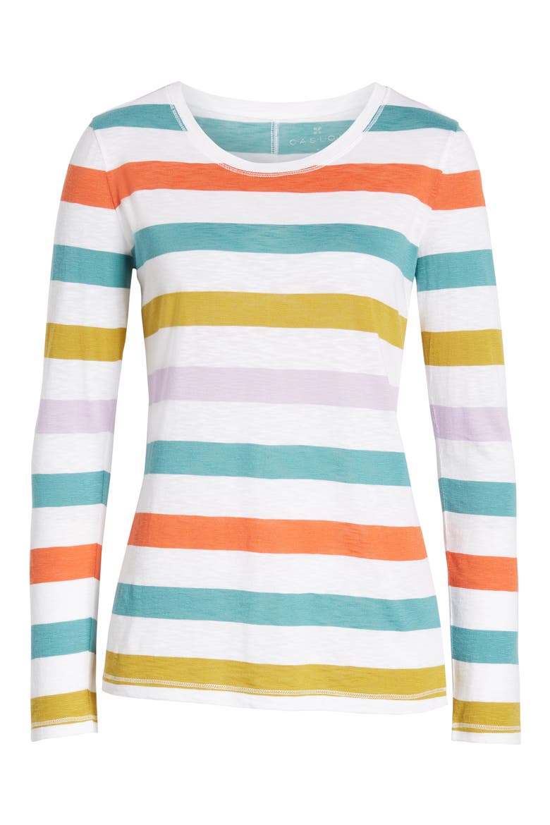 Long Sleeve Crewneck T-Shirt, Alternate, color, WHITE TEAL RAE STRIPE