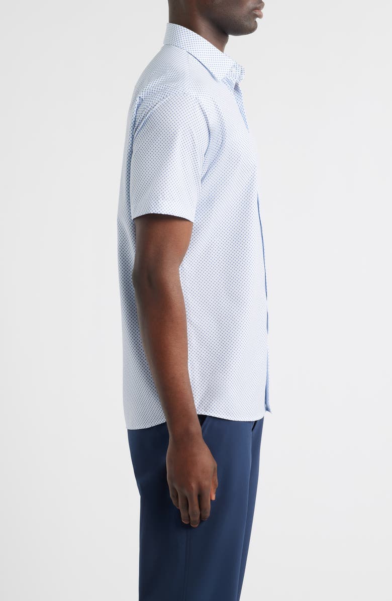 Peter Millar Cecil Microprint Short Sleeve Performance Poplin Button-Up Shirt, Alternate, color, Cloudy Blue