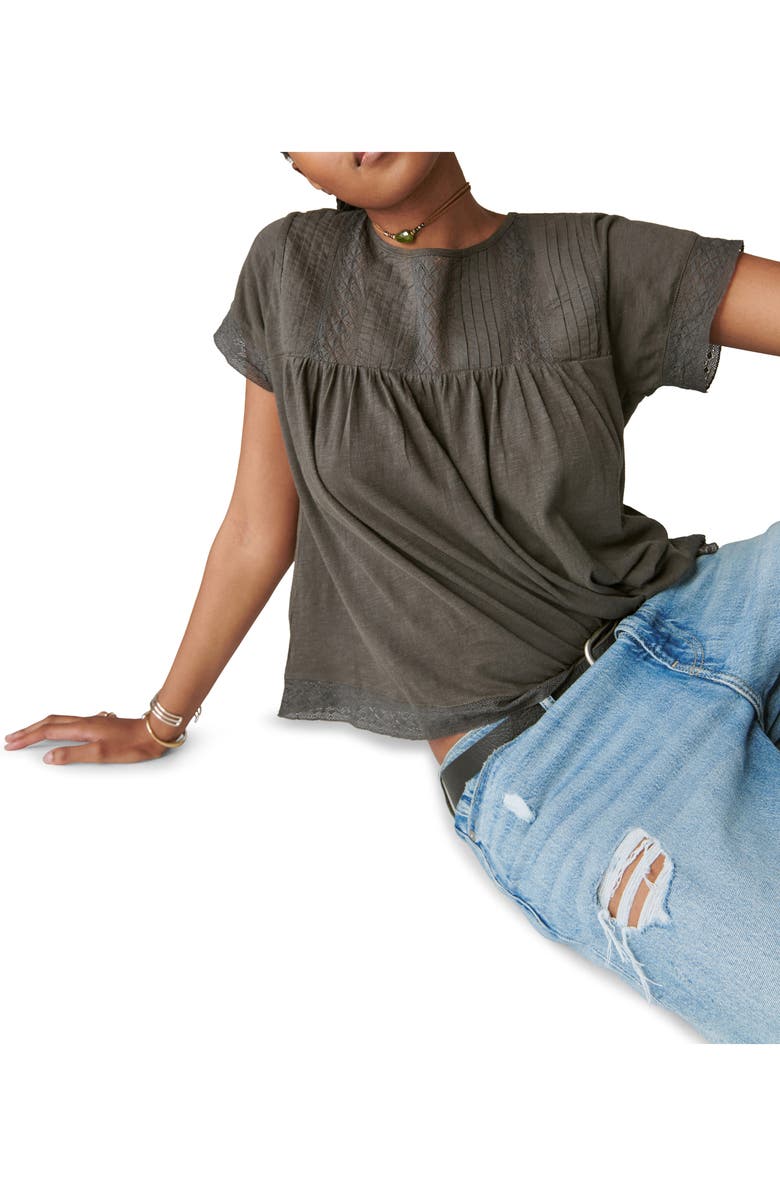 Lucky Brand Pintuck & Lace Top, Alternate, color, 