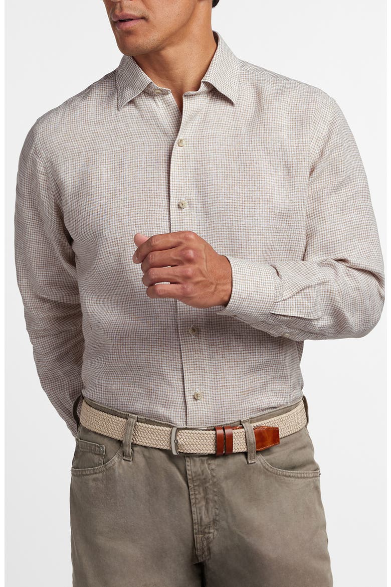 Linen Check Sport Shirt, Main, color, WHITE/ DUNE