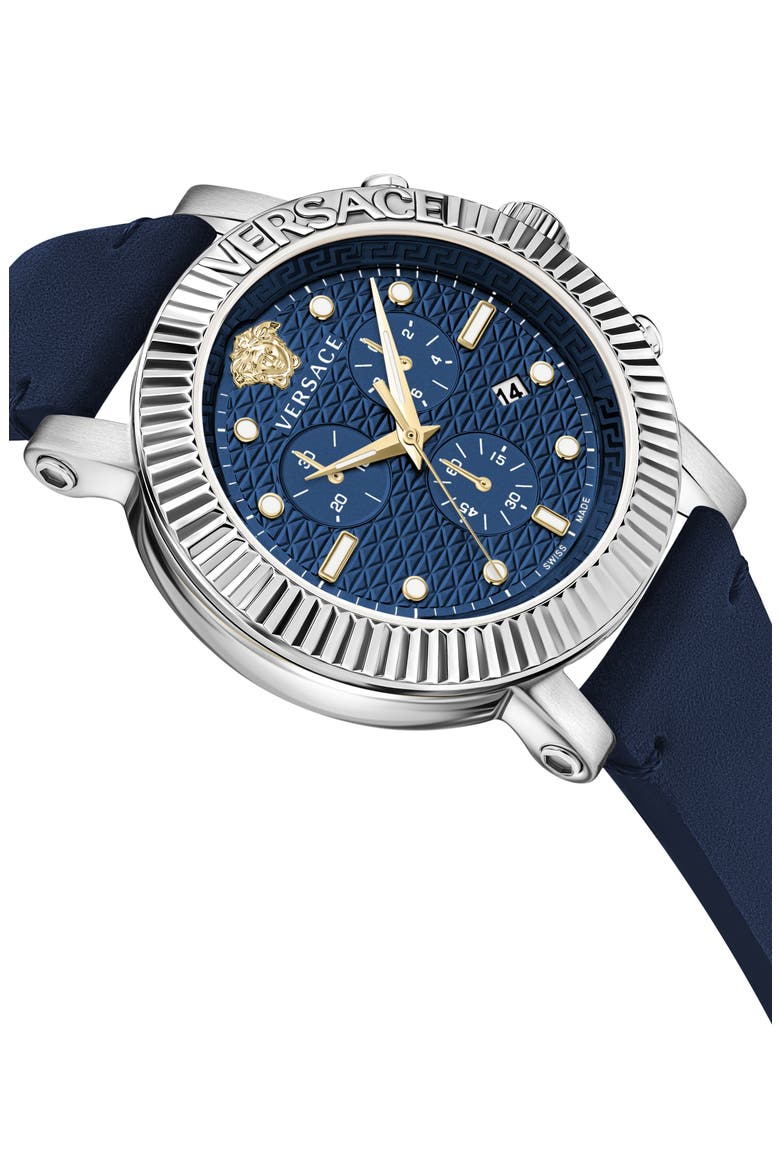 V-Chrono Classic Swiss Quartz Leather Strap Watch, 45mm, Alternate, color, STAINLESS STEEL