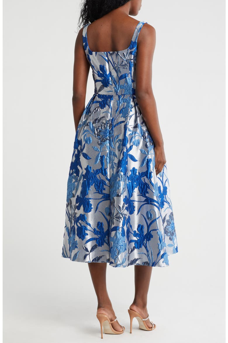 Floral Jacquard Fit & Flare Midi Dress, Alternate, color, BLUE SILVER