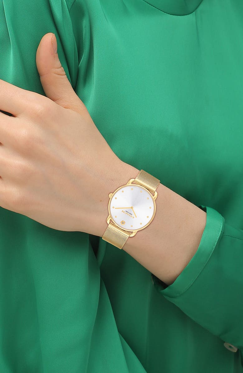 COACH Elliot Mesh Strap Watch, 36mm, Alternate, color, Gold/ Silver/ White