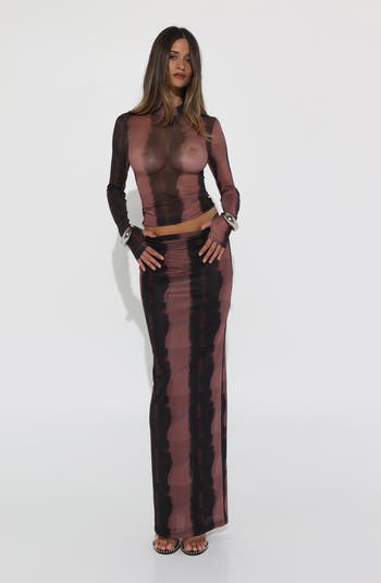 Maddox Print Mesh Maxi Skirt