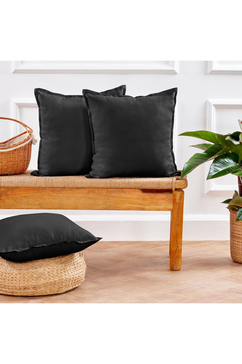 Linen Throw Pillow Cover with Invisible Zipper, 20 x 20 Inches - Santa Barbara, Alternate, color, Black