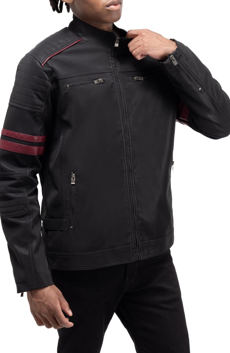 XRAY Faux Fur Lined Faux Leather Moto Jacket, Alternate, color, Black/ Burgundy