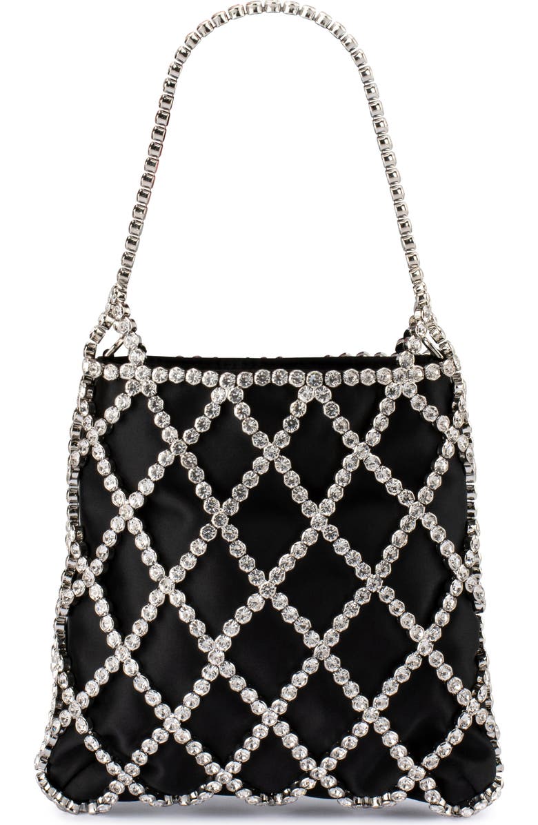 Olga Berg Kit Crystal Cage Satin Evening Bag, Main, color, Black