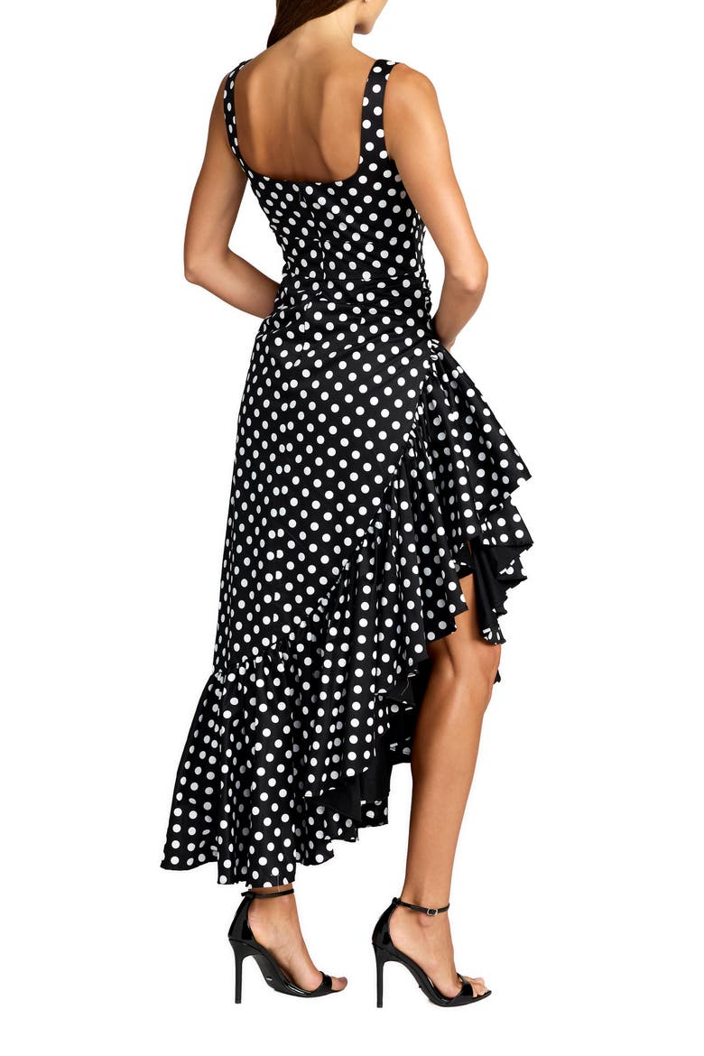 Sleeveless Polka Dot Midi Dress with Ruffled Hem, Alternate, color, Black Ivory