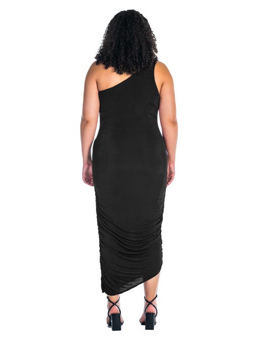 24seven Comfort Apparel One Shoulder Ruched Bodycon Dress In Black