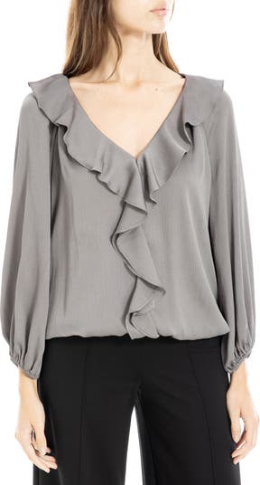 Max Studio silk tuxedo ruffle newest blouse M