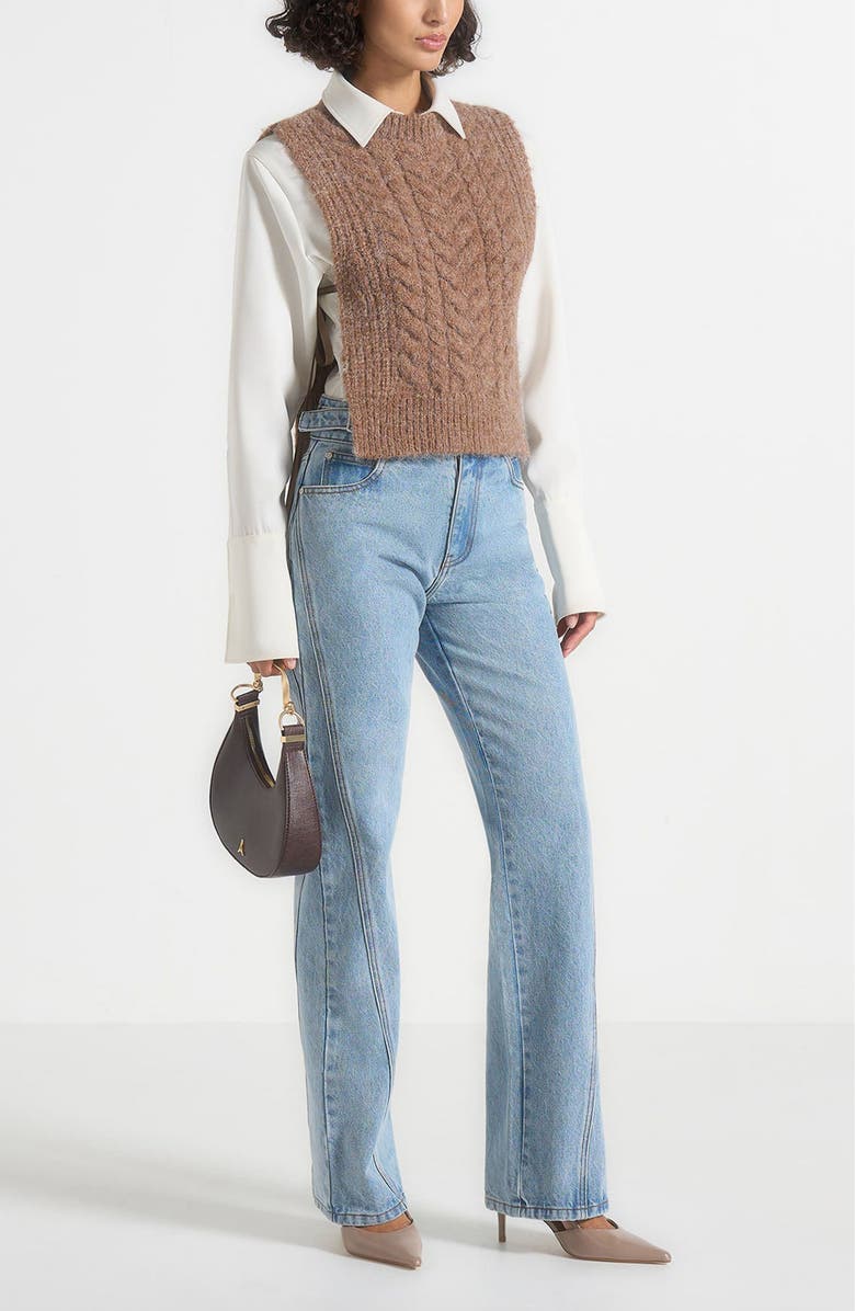 Manière De Voir Danya Wool Cable Knit Vest With Ties, Alternate, color, Taupe