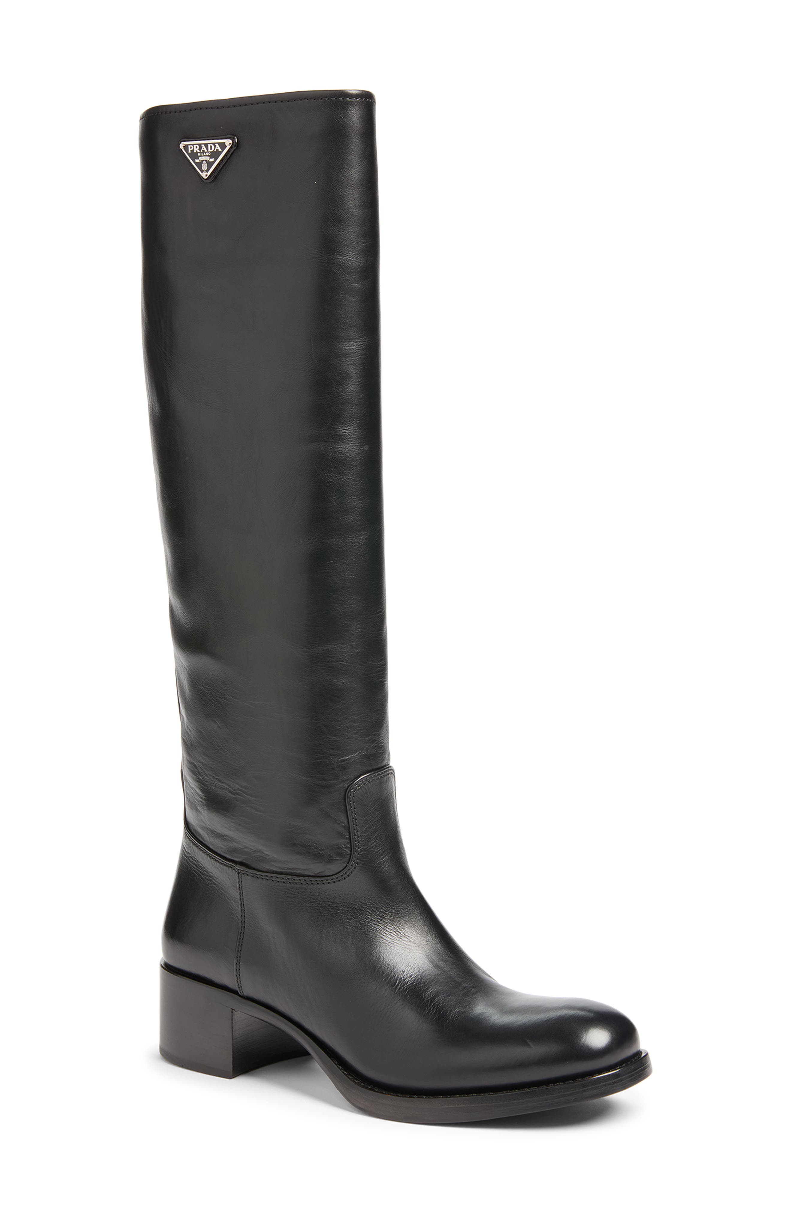 Leather Tall Boot, Main, color, NERO