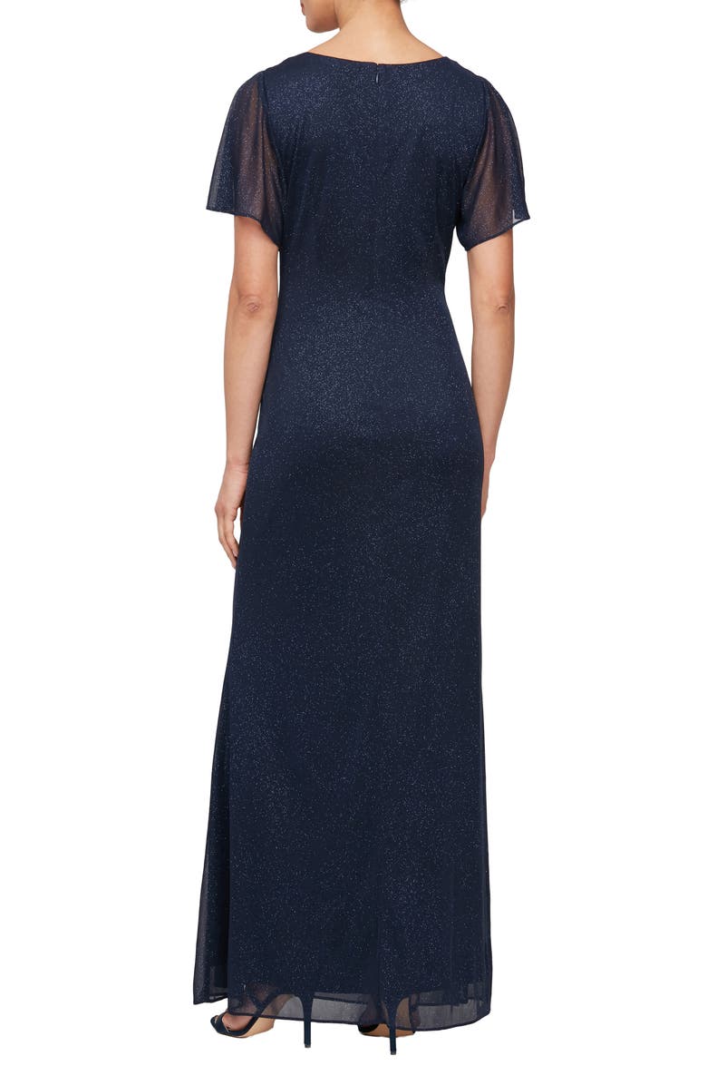 SL FASHIONS Sparkle Embellished Shoulder Gown, Alternate, color, Navy