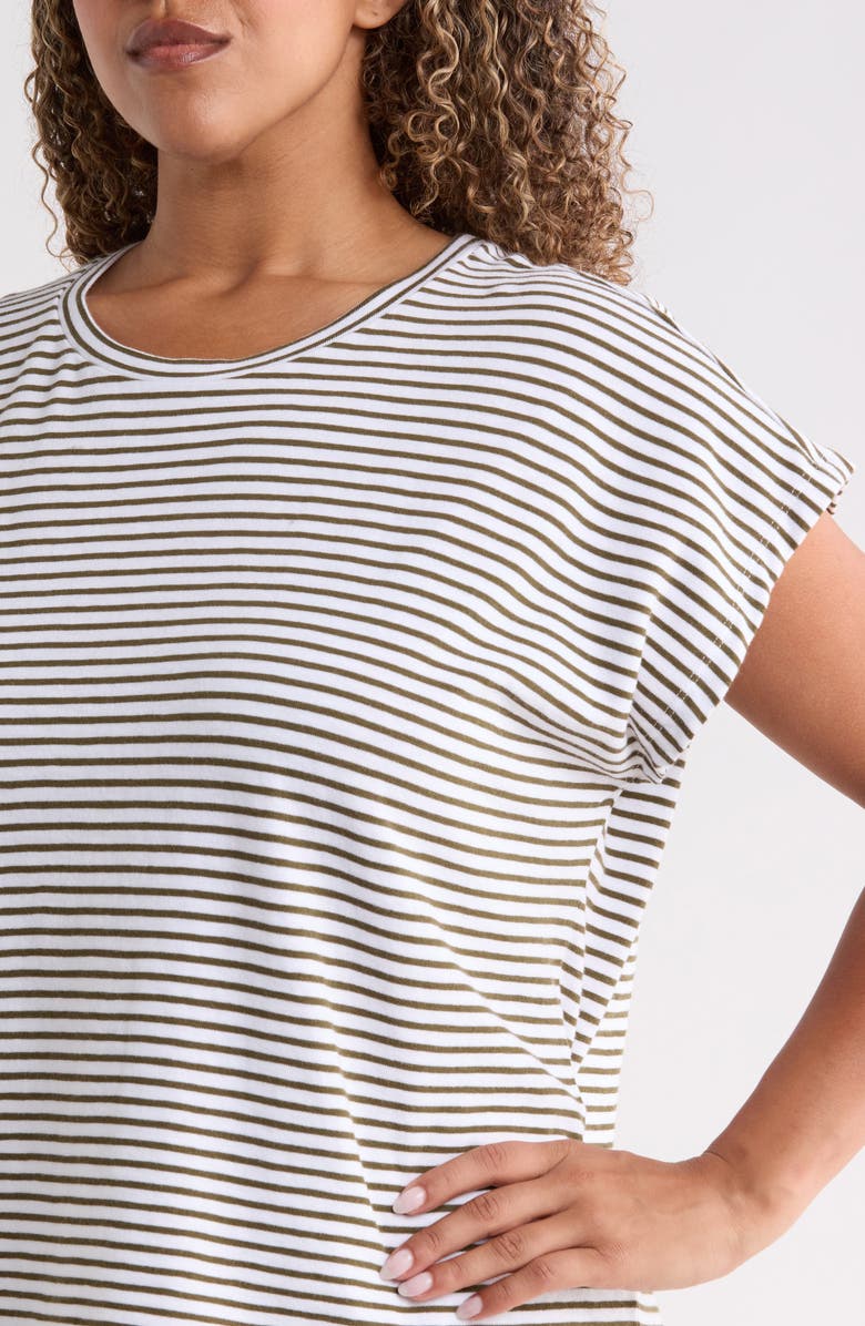Eileen Fisher Stripe Crewneck Organic Cotton Top, Alternate, color, Olive