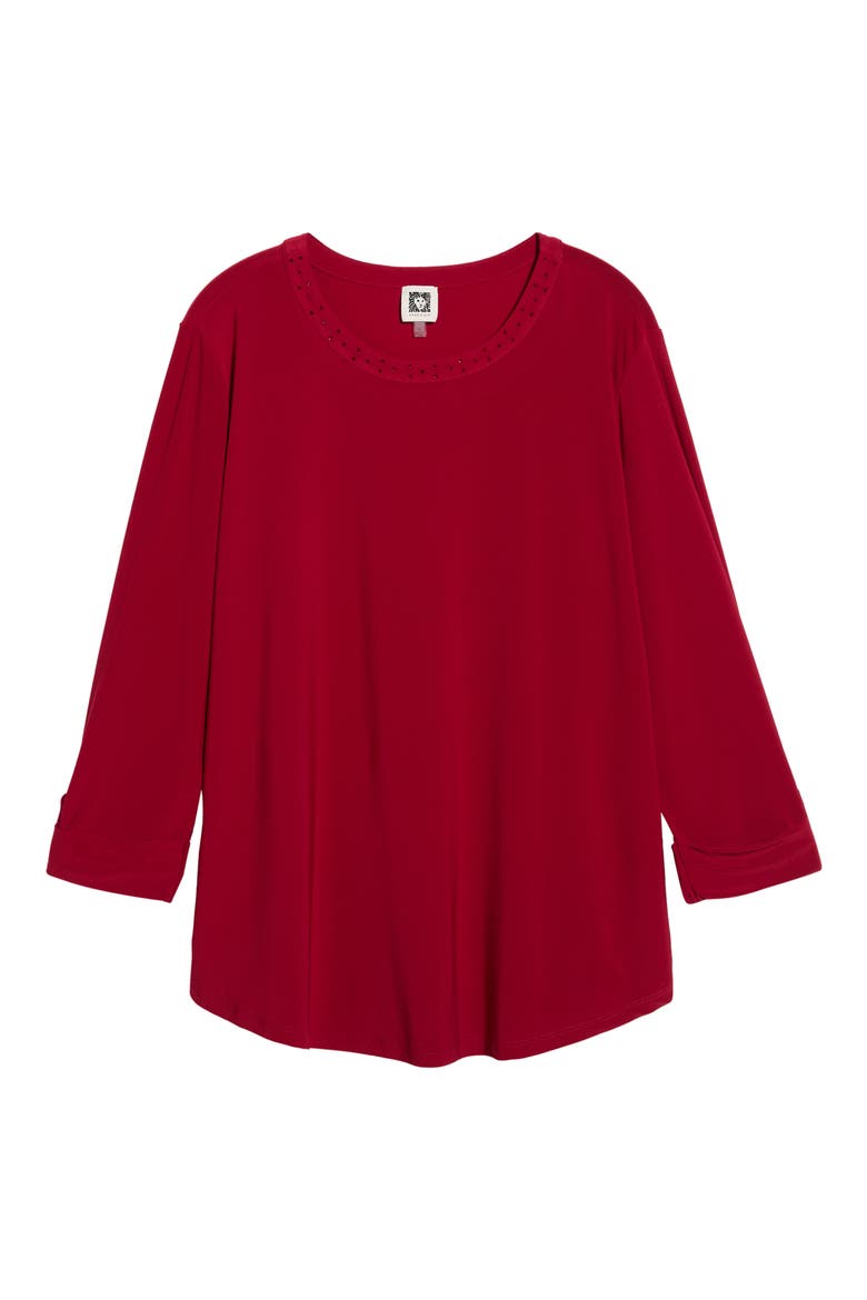 Heatset Crystal Three-Quarter Sleeve Top, Alternate, color, TITIAN RED