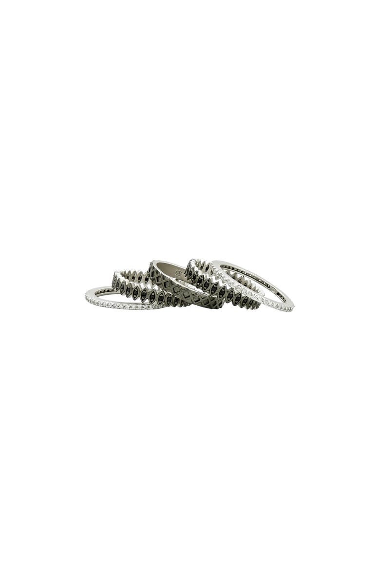 Two-Tone Set of 5 Rings, Alternate, color, SILVER/ BLACK