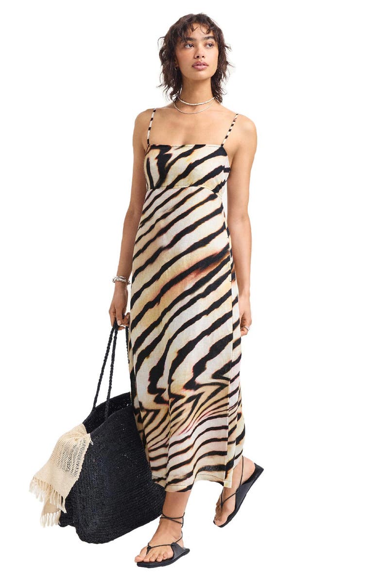 Vitamin A<sup>®</sup> Arden Printed Linen Cover-Up Sundress, Alternate, color, Shell Stripe