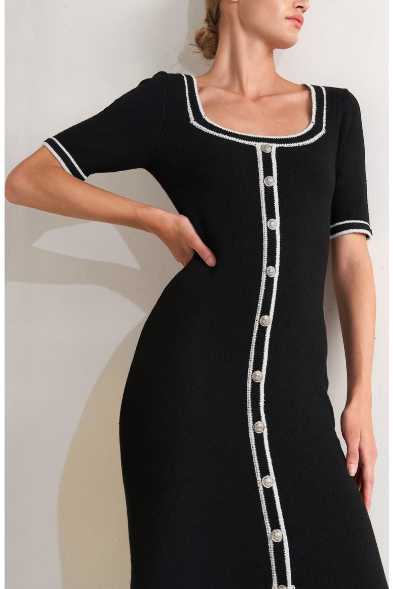 Knit Midi Dress, Alternate, color, BLACK/ WHITE