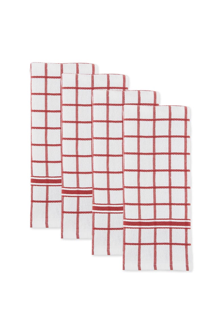 Windowpane Terry Dishtowel Set/4, Alternate, color, White/Barn Red