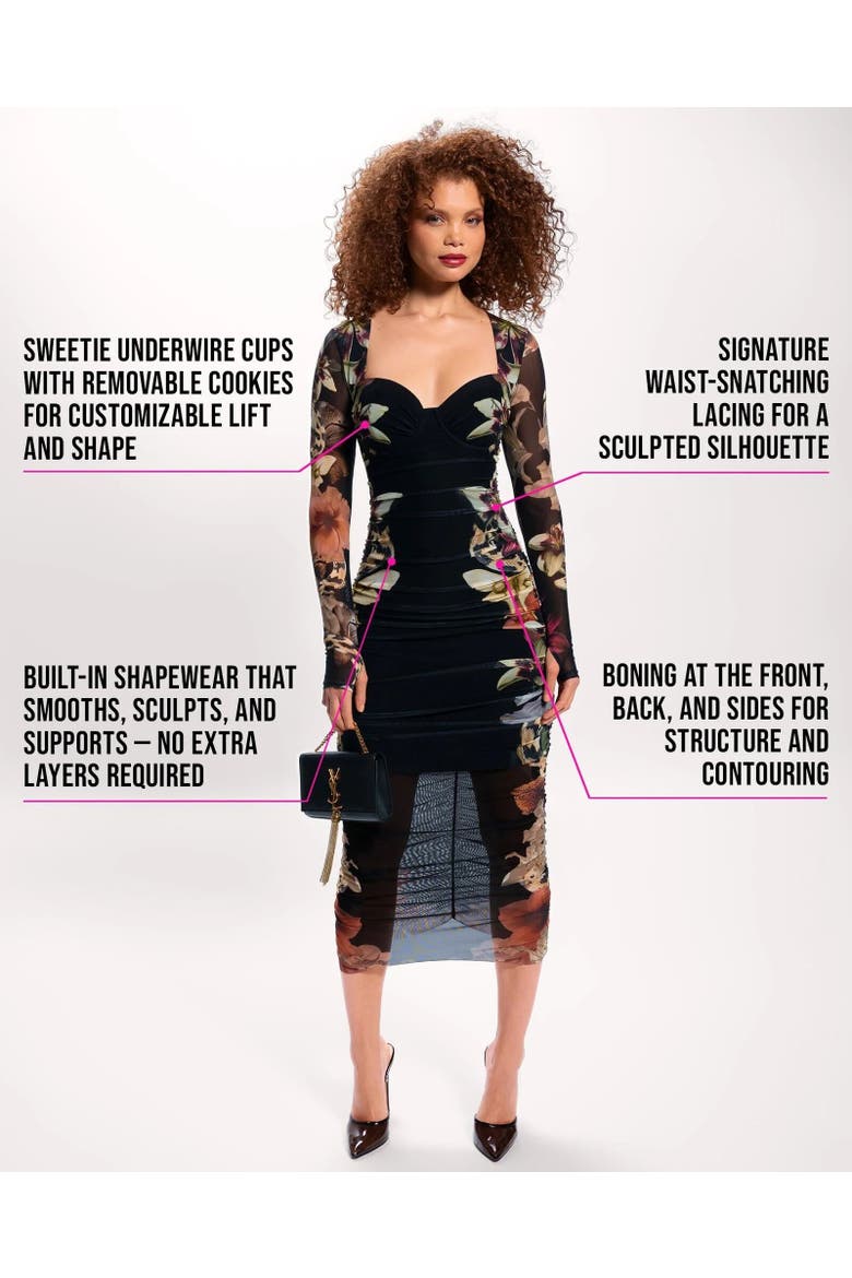 Mega Sculpting Long Sleeve Midi Dress, Alternate, color, Moody Floral