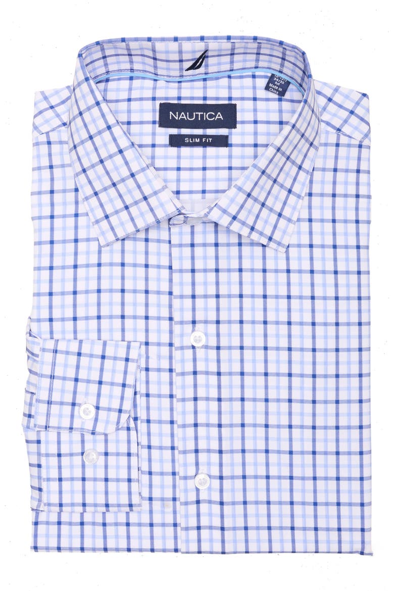 Slim Fit Check Print Dress Shirt, Alternate, color, WHITE/ NAVY
