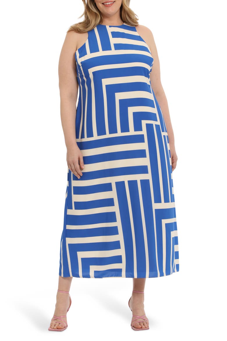 Print Maxi Dress, Main, color, CREAM/ ROYAL BLUE