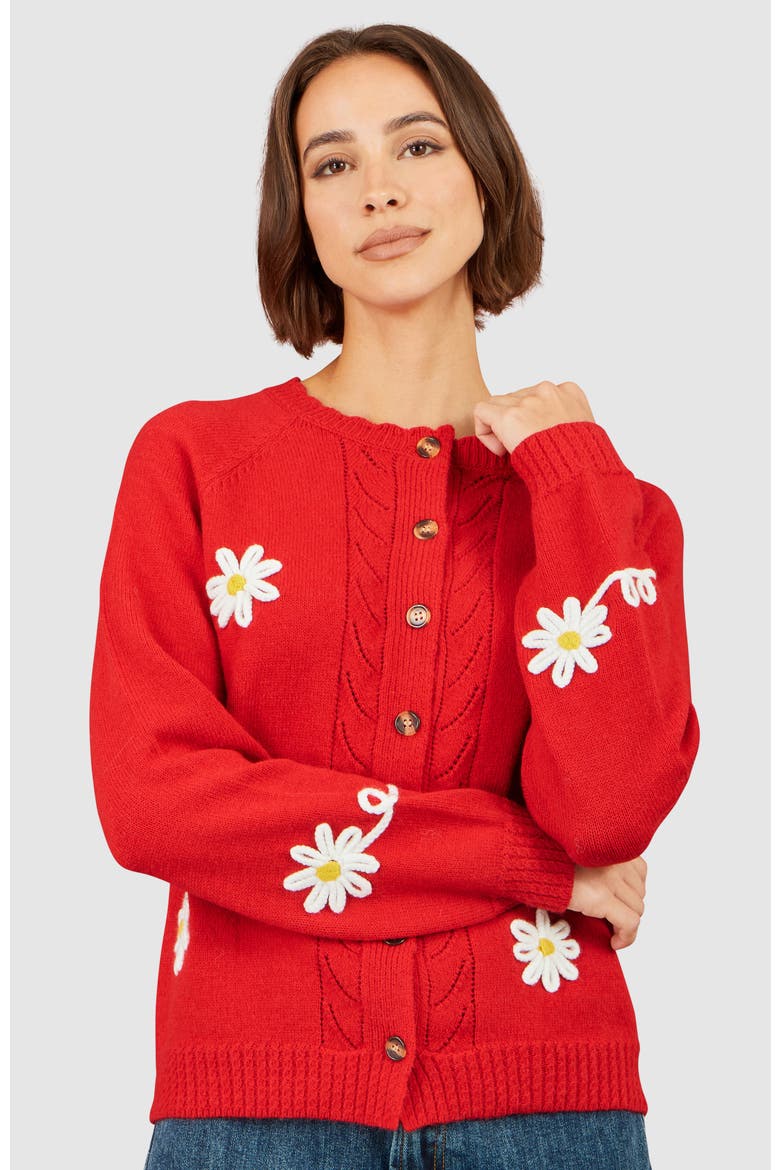 Daisy Stitch Cardigan, Main, color, Red