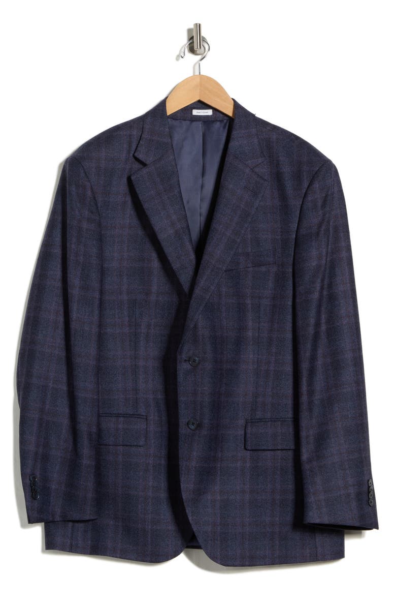 Peter Millar Navy Plaid Notch Lapel Wool Sport Coat, Alternate, color, Navy