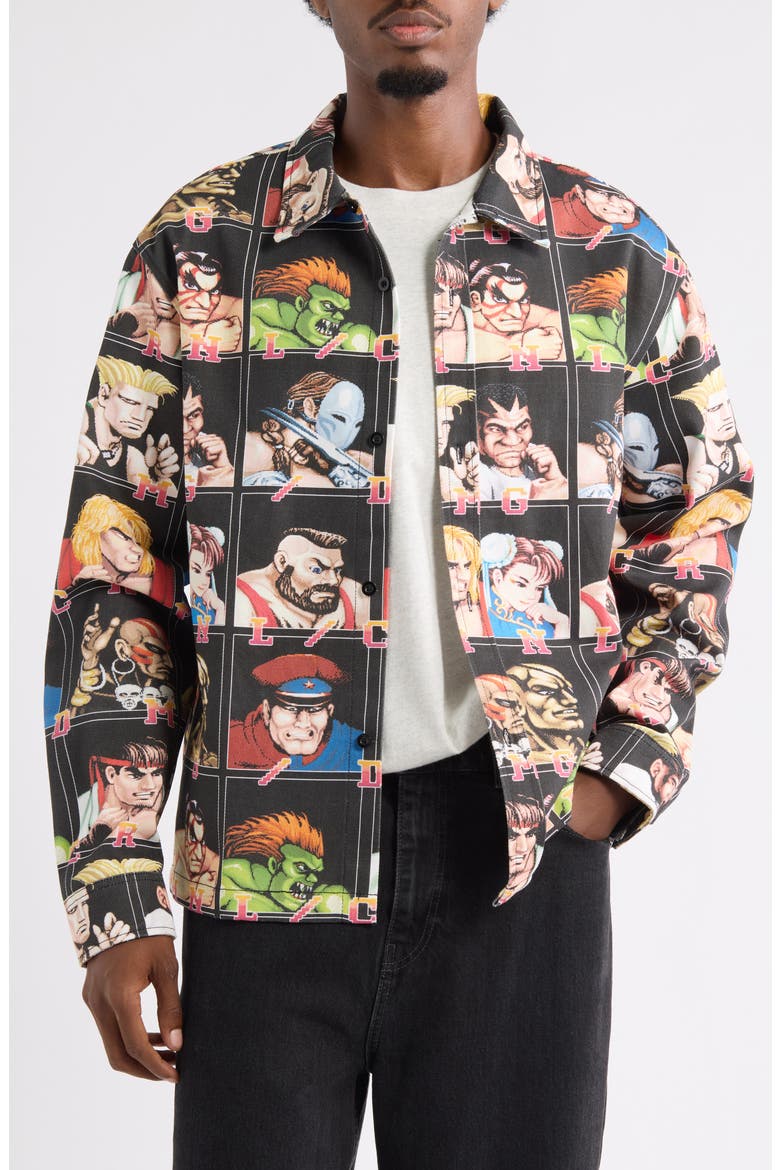 x Street Fighter II Arcade Cotton Button-Up Shirt, Main, color, BLACK MULTI