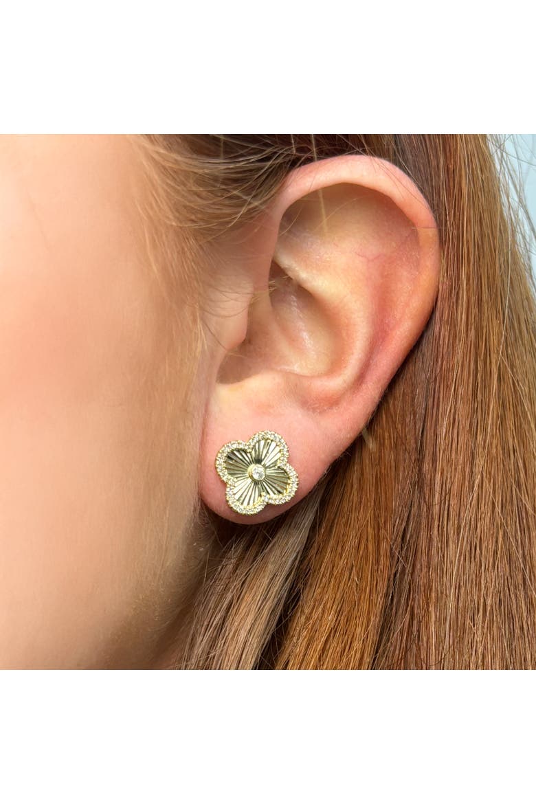 Fluted Gold Diamond Accent Clover Stud Earrings, Alternate, color, Yellow Gold