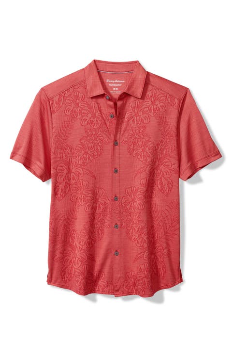 Palm Coast Cascade Vines IslandZone® Performance Short Sleeve Knit Button-Up Shirt