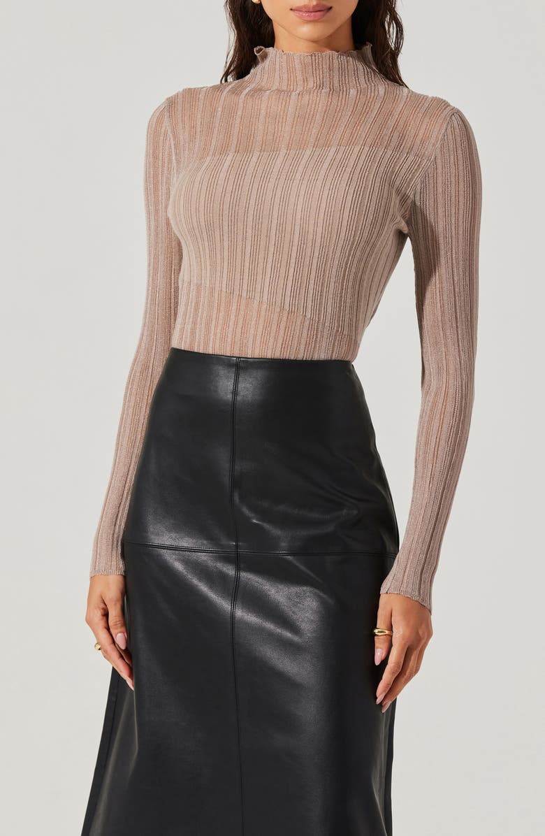 ASTR the Label Metallic Contrast Funnel Neck Sweater, Alternate, color, Taupe