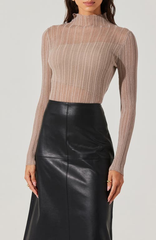 Astr The Label Metallic Contrast Funnel Neck Sweater In Taupe