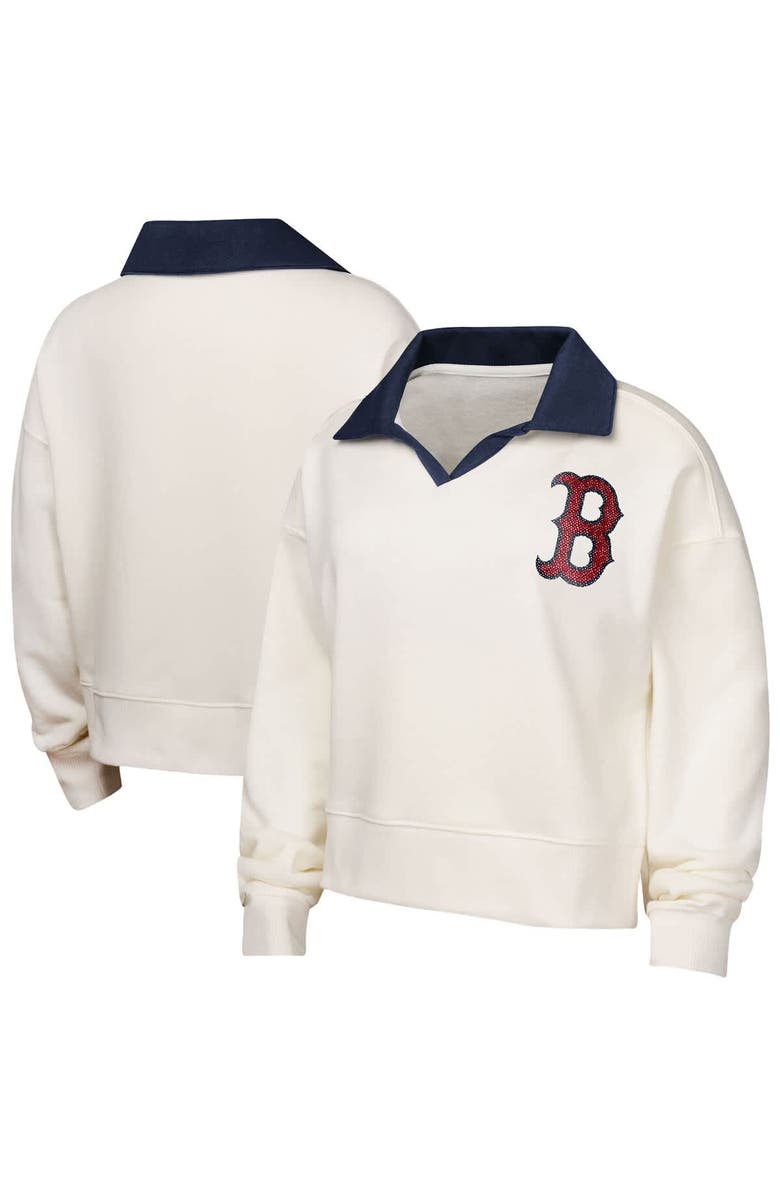Outerstuff Girls Youth White Boston Red Sox Ballpark Hit Collared V-Neck Pullover Sweatshirt, Main, color, White