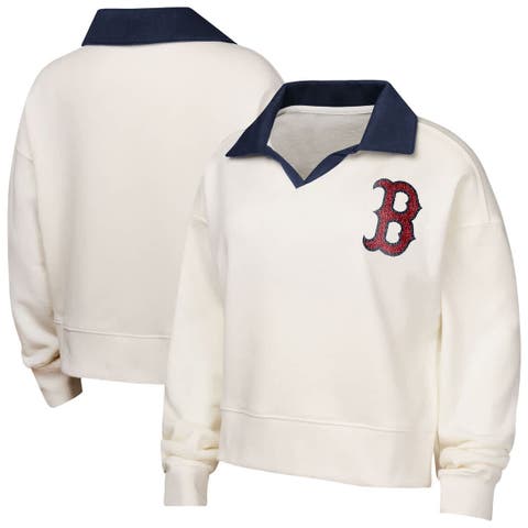 Girls Youth White Boston Red Sox Ballpark Hit Collared V-Neck Pullover Sweatshirt